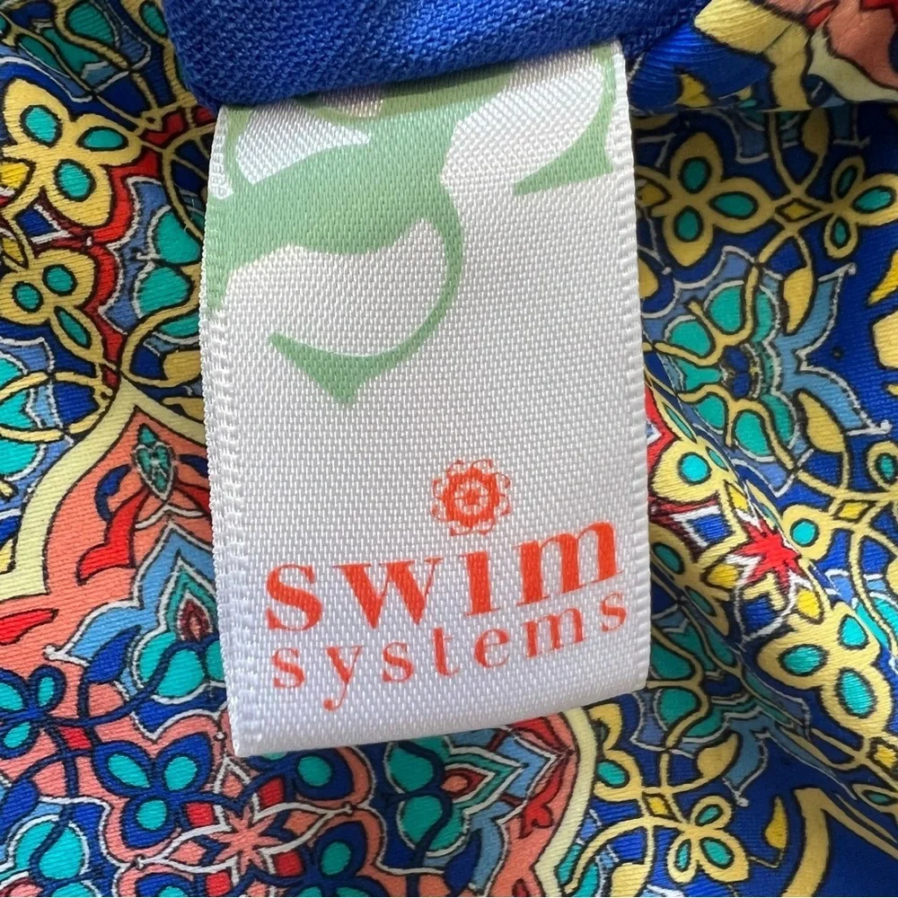 Swim Systems Blue Pattern One Pc Swimsuit Lined Bra Bathing Suit Pool Stretch M
